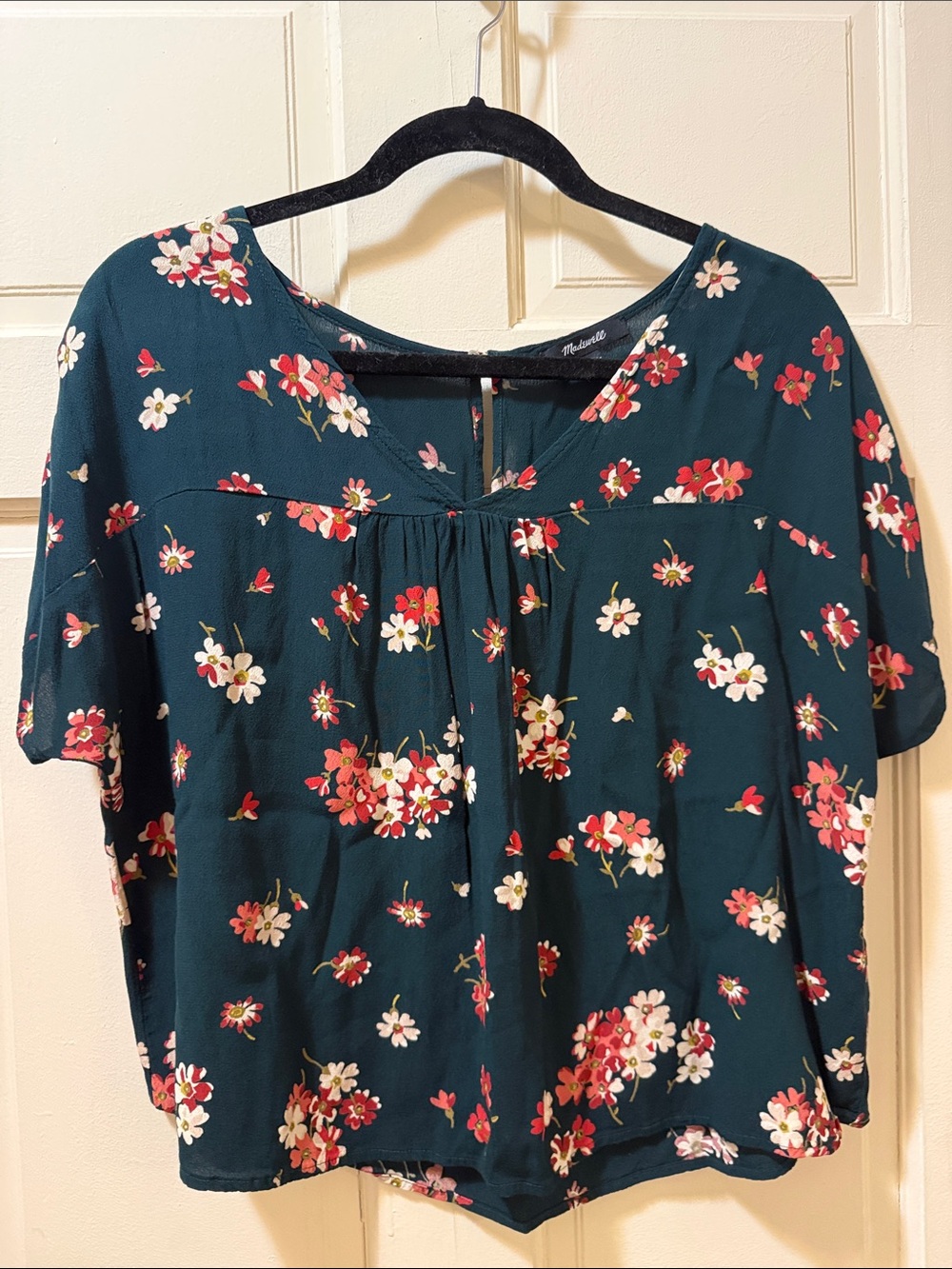 Madewell Teal Floral Short-Sleeve Blouse